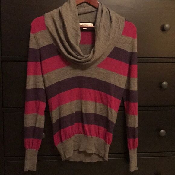 Calvin Klein Cowl Neck Stripe Sweater - Size Small - Picture 1 of 7
